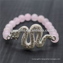 Wholesale Natural Gemstone Rose Quartz With Silver Diamante Snake Bracelet